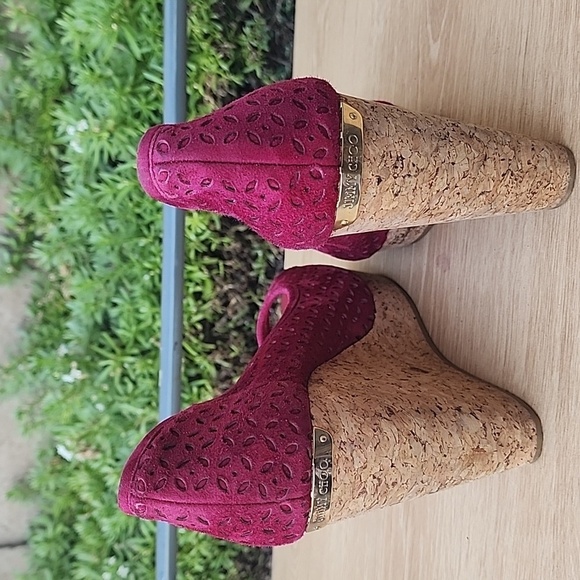 JIMMY CHOO 'PAPINA' BERRY WINE SUEDE CORK WEDGE Size 40 - Picture 4 of 14